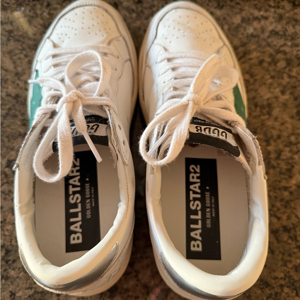 Golden Goose White and Green Star Sneakers - Picture 7 of 9